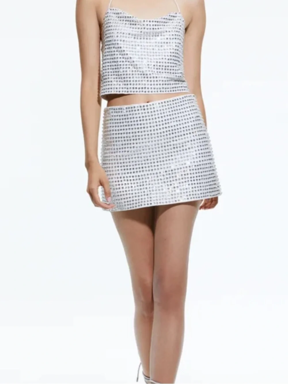 $550 Alice + Olivia Silver Studded Mini Skirt